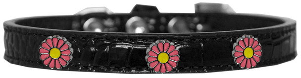 Pink Daisy Widget Croc Dog Collar - Black