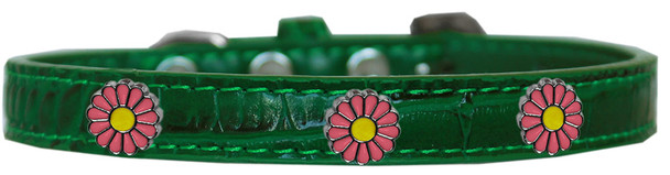 Pink Daisy Widget Croc Dog Collar - Emerald Green