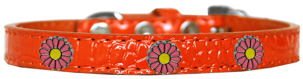Pink Daisy Widget Croc Dog Collar - Orange
