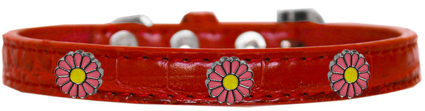 Pink Daisy Widget Croc Dog Collar - Red