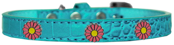 Pink Daisy Widget Croc Dog Collar - Turquoise