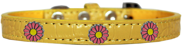 Pink Daisy Widget Croc Dog Collar - Yellow