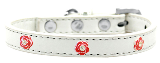 Red Rose Widget Dog Collar - White