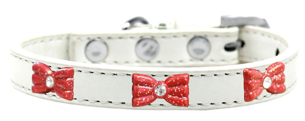 Red Glitter Bow Widget Dog Collar White