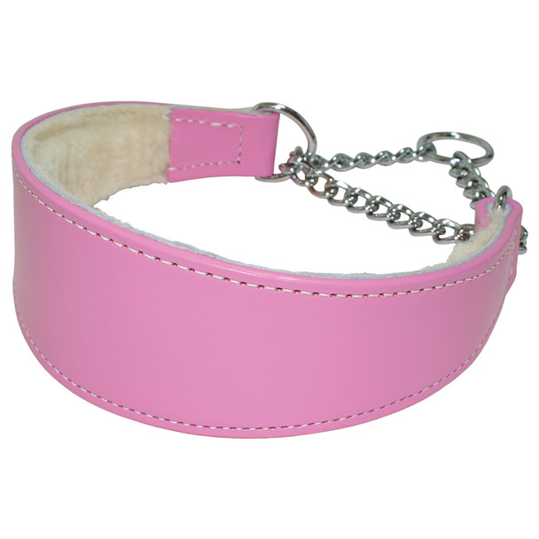 Pink Martingale Leather Dog Collar -Shearling Lined