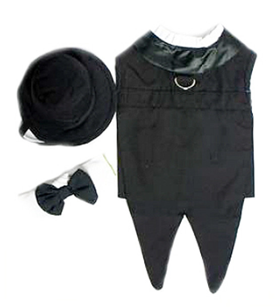 Black Dog Tuxedo w/Tails, Top Hat & Tie