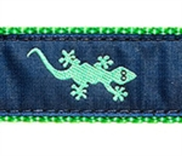 Green Gecko on Navy Dog Collars