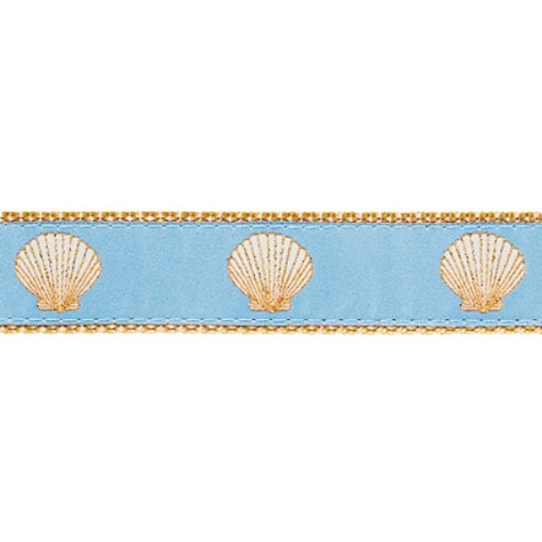 Light Blue Scallop Shells 3/4 & 1.25 inch Dog Collar, Harness