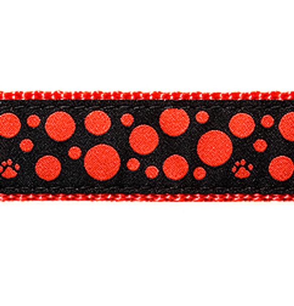 Red Polka Dots on Black, 1/2, 3/4 & 1.25 inch Dog & Cat Collar, Harness