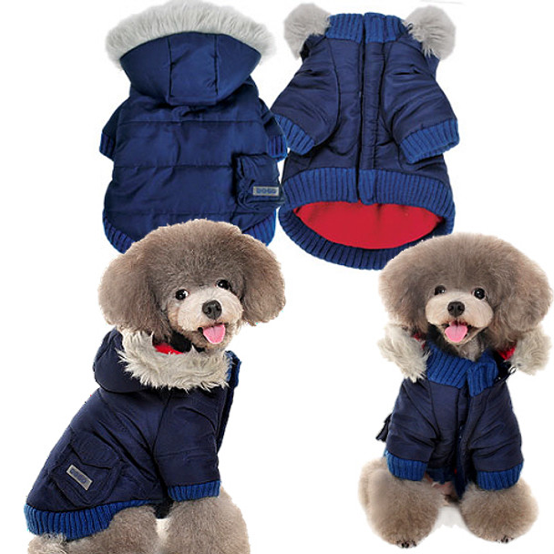 Pocket Parka Dog Coat / Removable Hood - Navy Blue