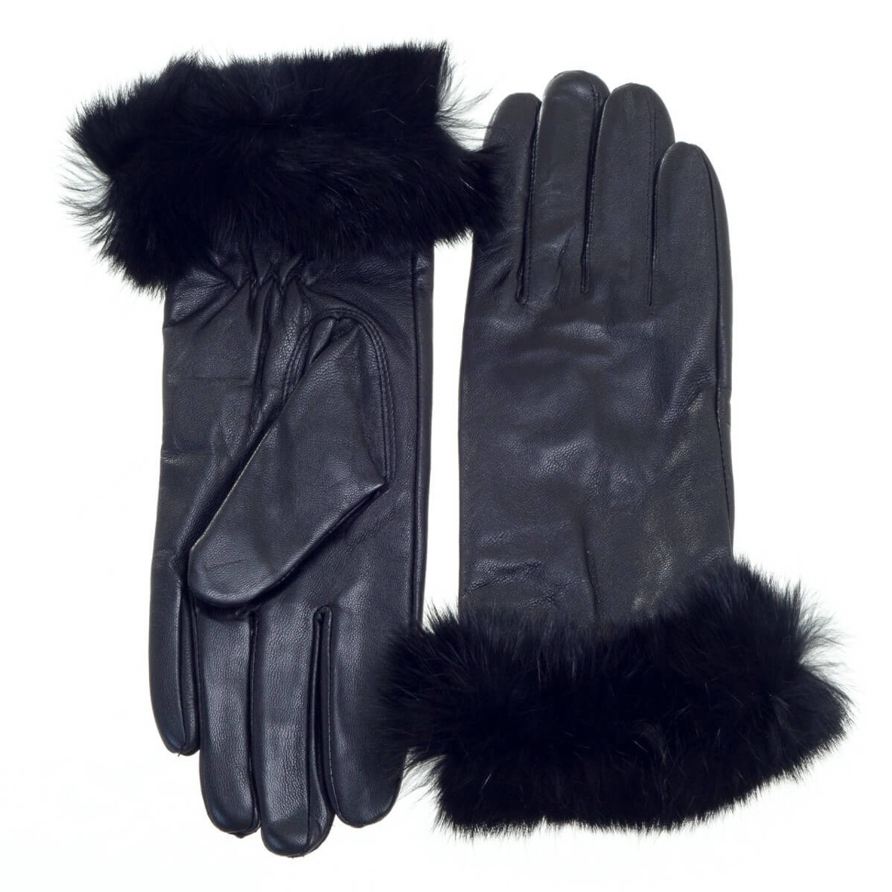 Leather Glove with Rabbit Cuff