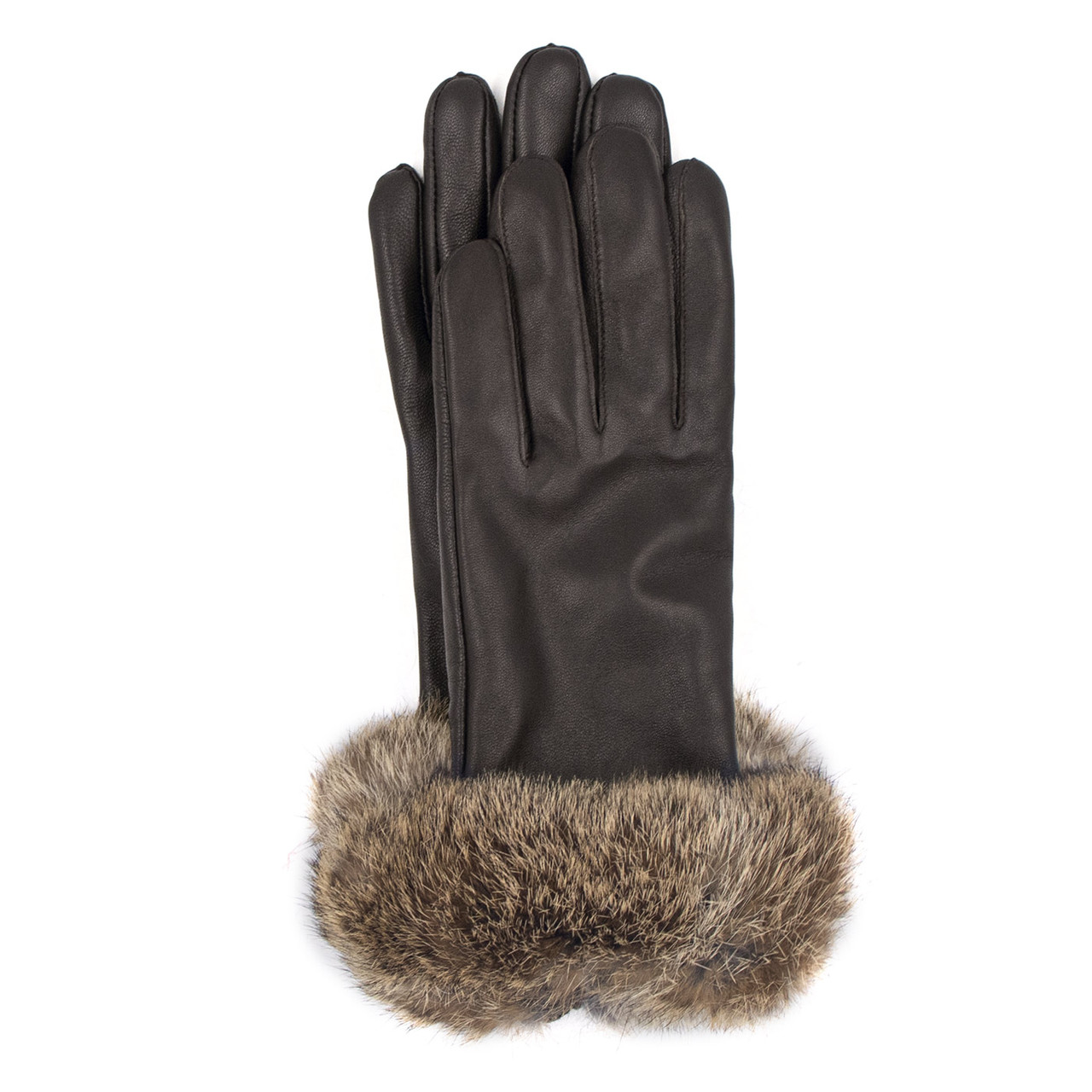 Leather Glove with Rabbit Cuff