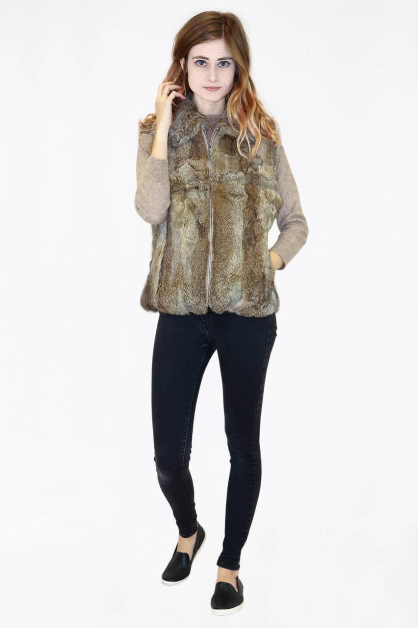 Authentic Rabbit Fur Vest in Black