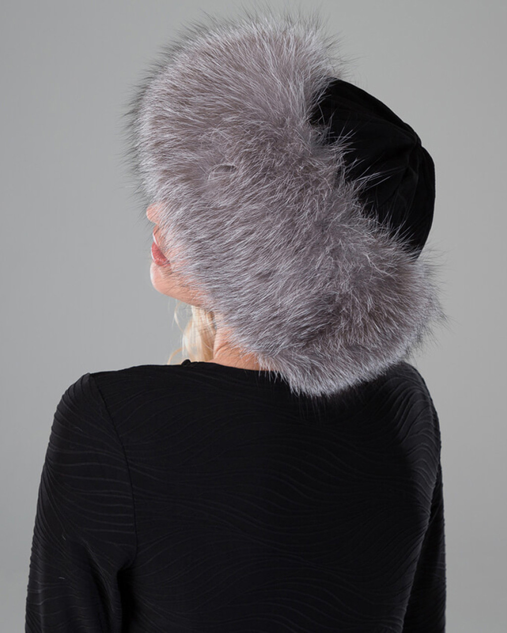 Fox Cuff Hat with Black Suede and Black Fur