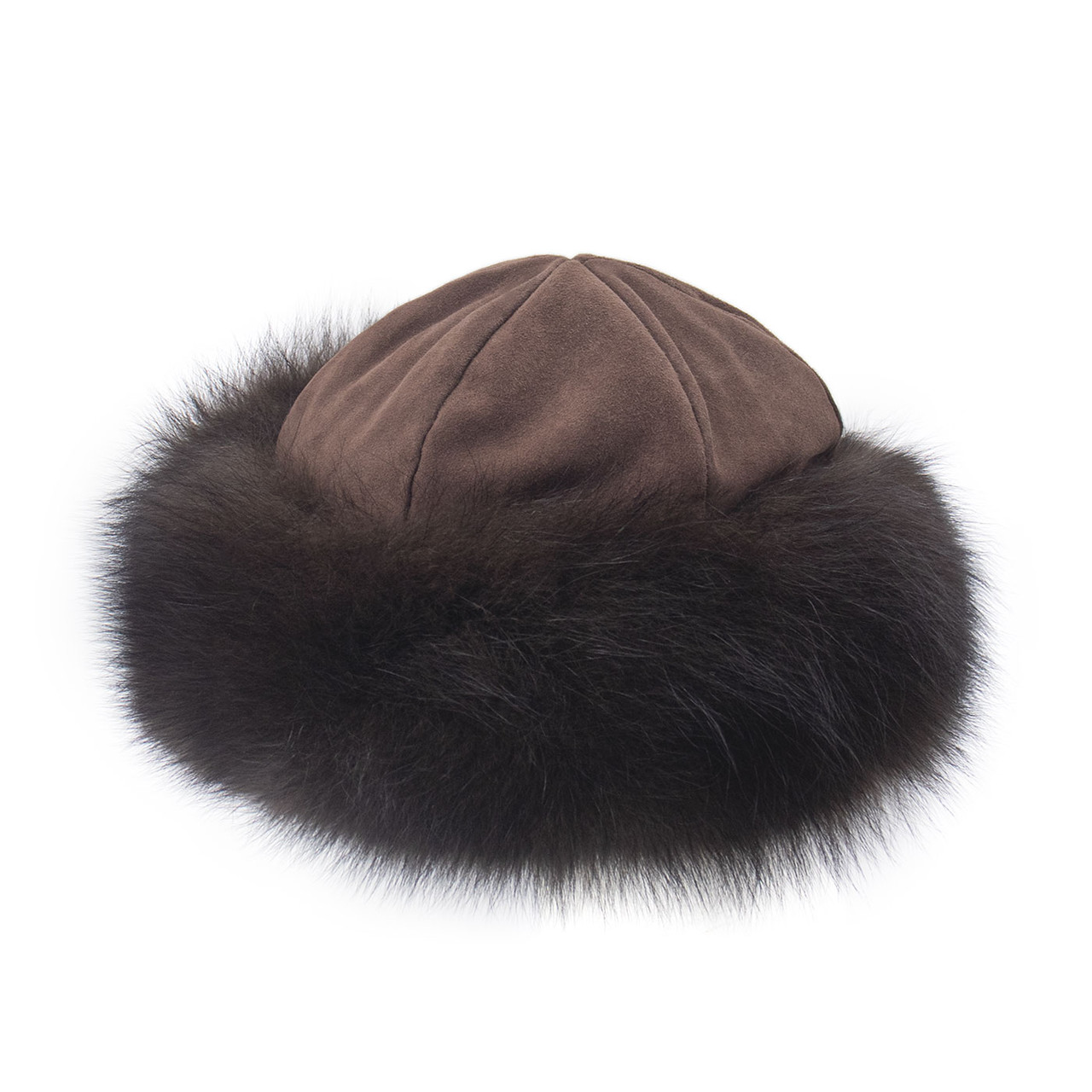 Fox Cuff Hat with Black Suede and Black Fur