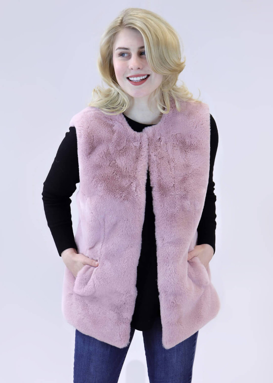 Surell Accessories Women's Faux Rex Rabbit Vest without zipper