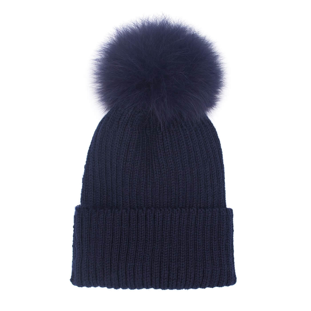 Surell Accessories Knit Hat with Fox Fur Detachable Pom