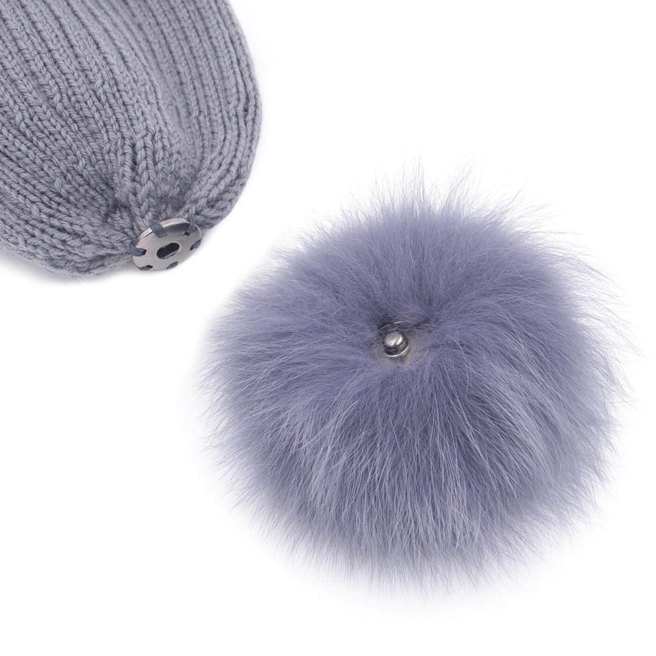 Faux Fur Pom Pom - Light grey - Removable - Detachable pom - Pom poms for  Hats - Beanie hat - Snap Fastener - snap- Fluffy-13-17cm/5.1-6.7