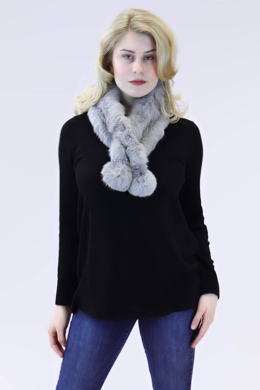 Rabbit Fur Infinity Scarf in Natural Grey