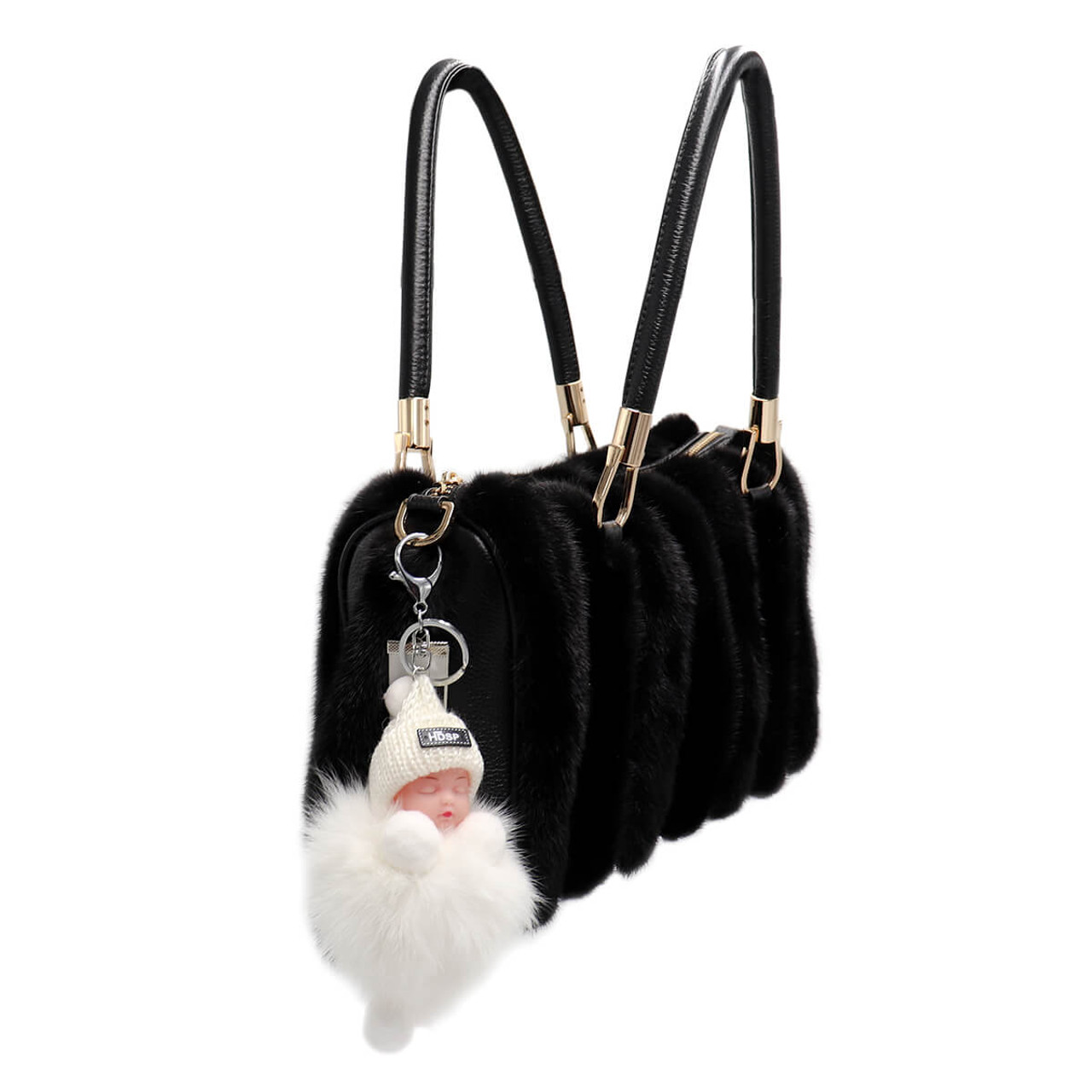 Nihaou Fashion Fox Faux-Fur Pom Pom Keychain – Stylish and Cute for Keys or Bag!, Grey