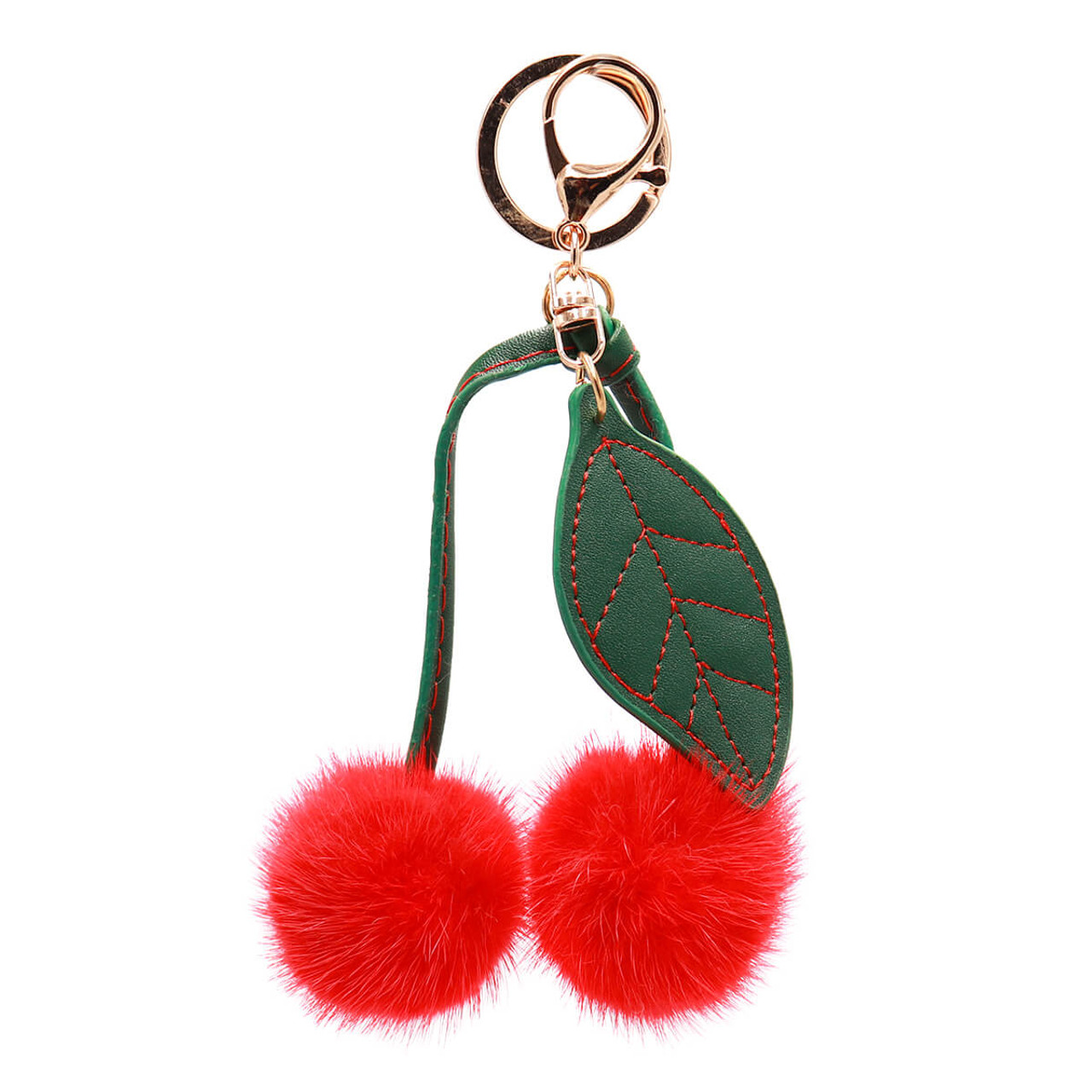 Keyring cherry pom poms