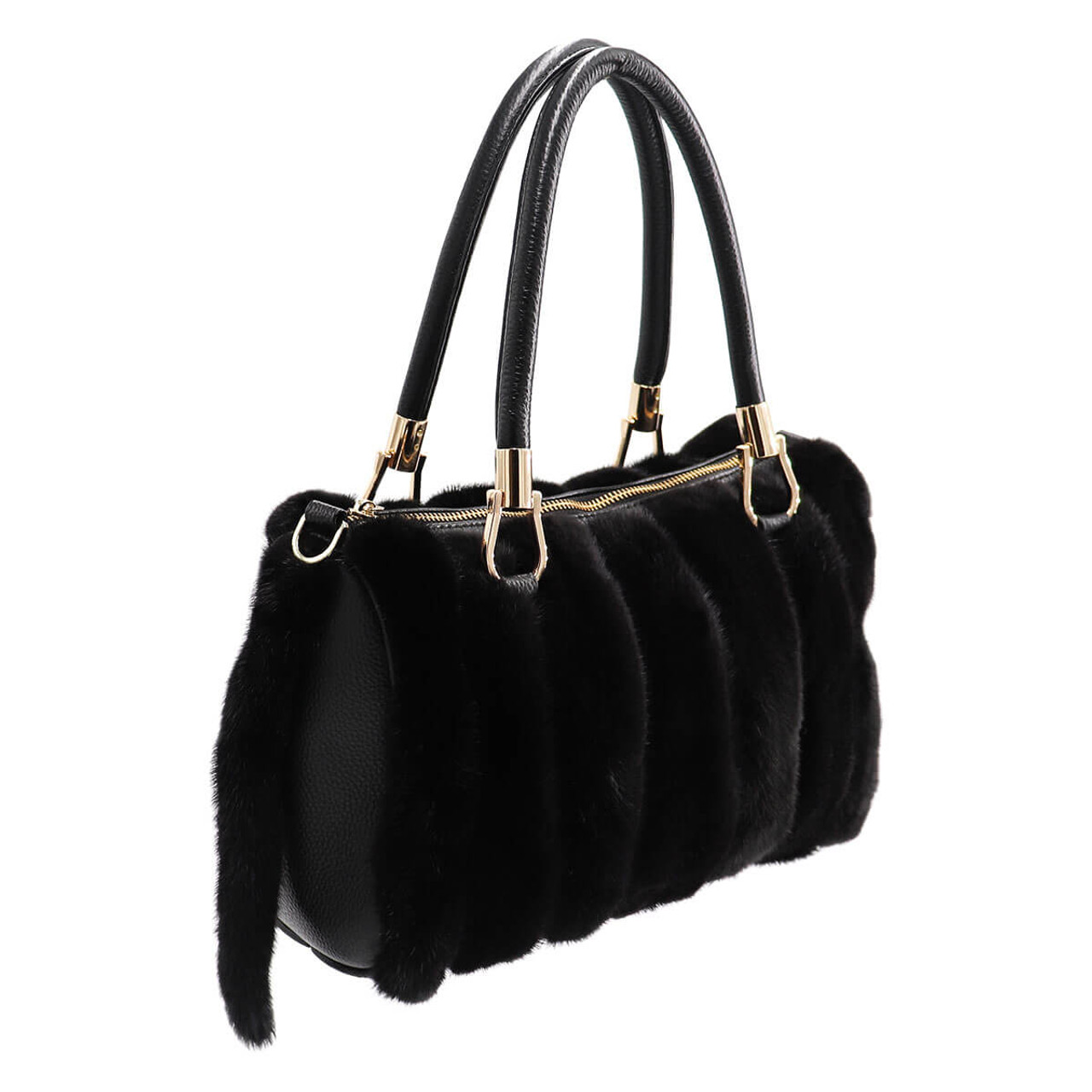 Fashion High-end New Women`s High-end Mink Fur Bag Literary High-end Casual  Bucket Bag Leather Strap Mink Leather Shoulder Bag