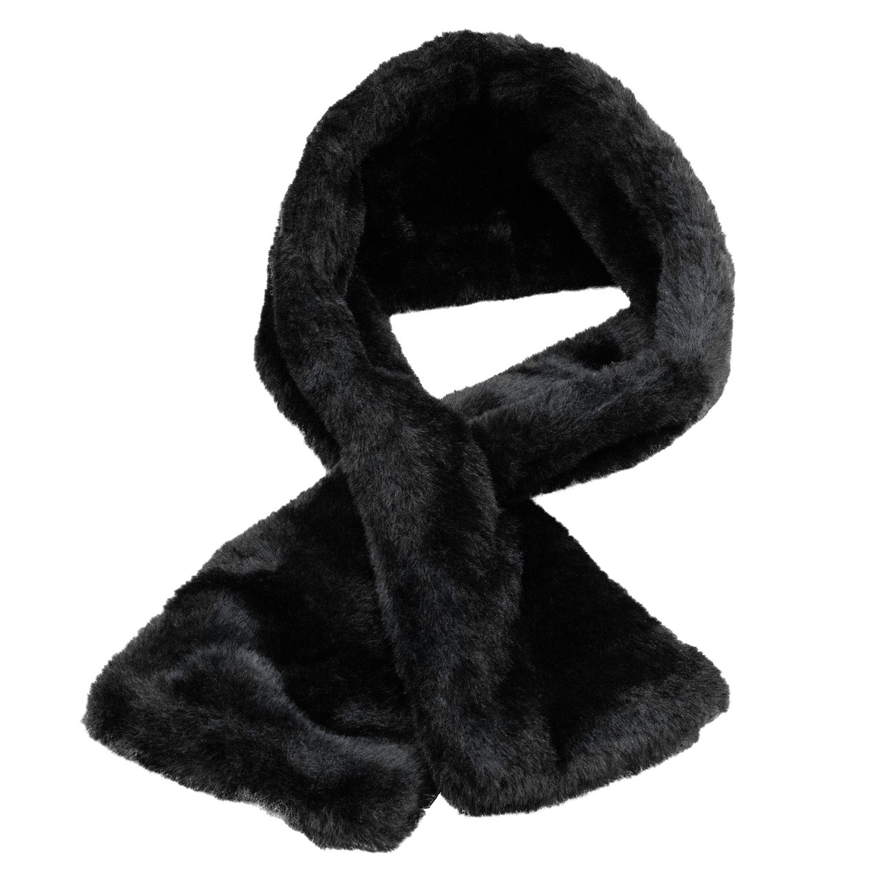 Sprigs Faux Fur Pull-Through Scarf with ZipperPocket ,Black