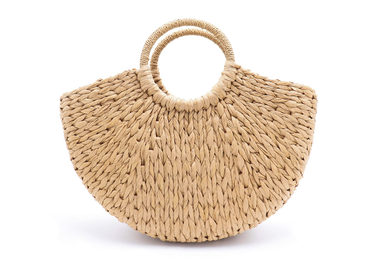 Paper Straw Bag with Round Handle - Surell Accessories