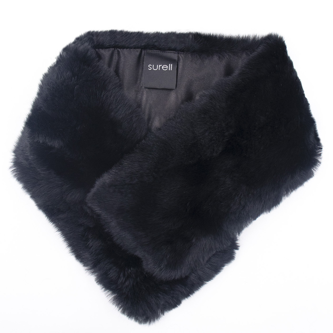 Brown with Black Stripe and Boxes Rex Rabbit Fur Scarf with Pleated Ends -  A.J. Ugent Furs %