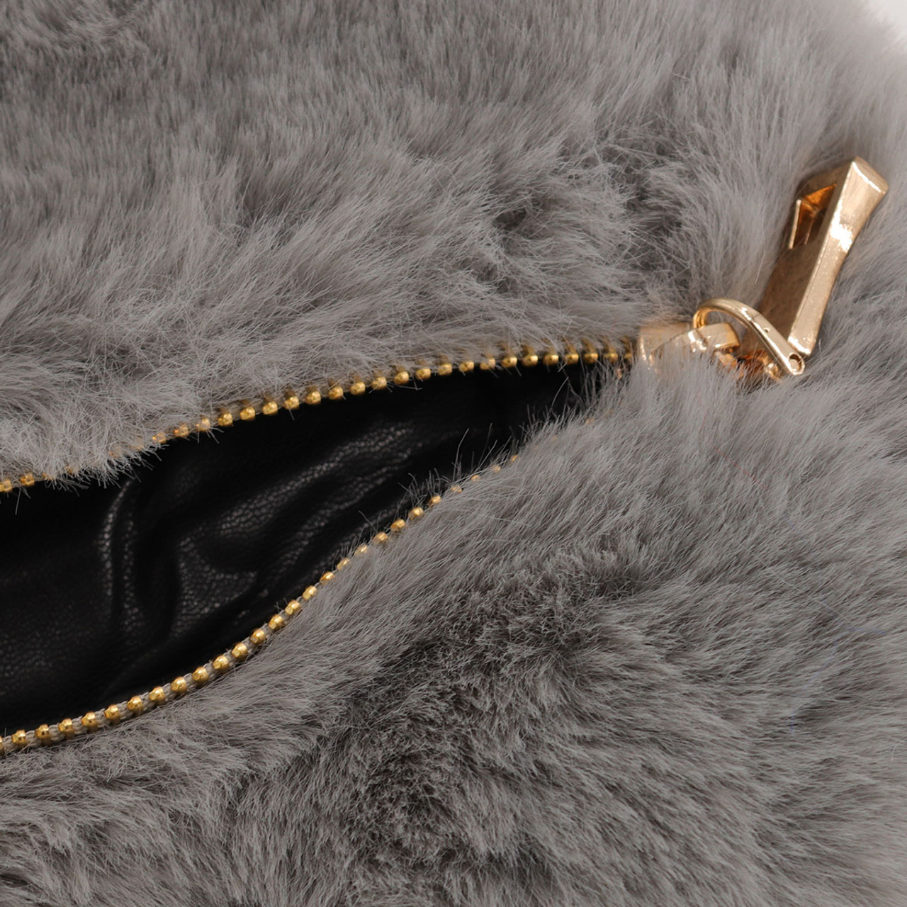 FRR Rex Rabbit Fur Heart Bag Charm in Grey