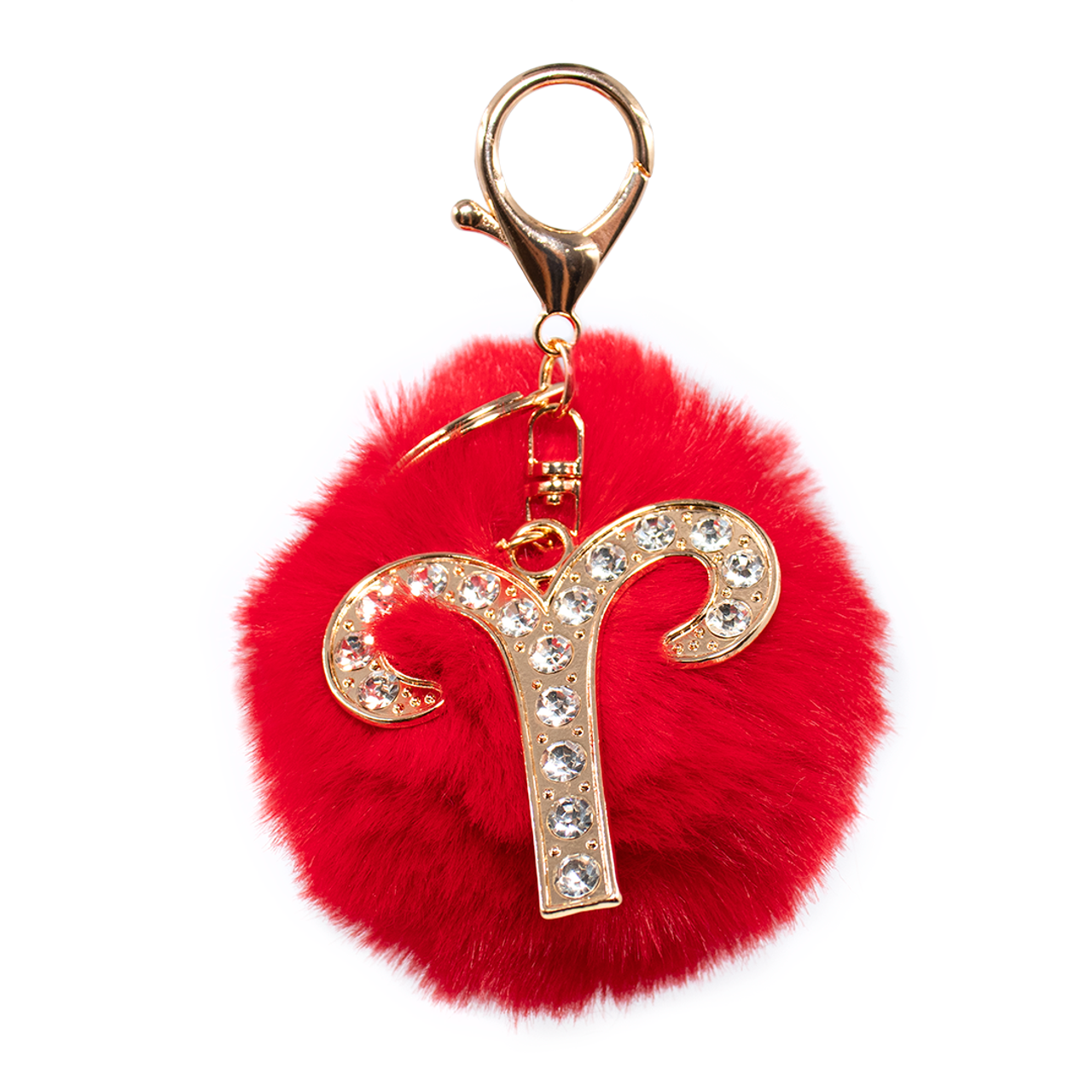 Bling Zodiac Sign Keychain with Faux Pom