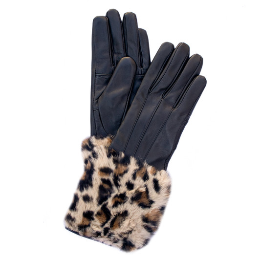 Leather Glove with Rabbit Cuff