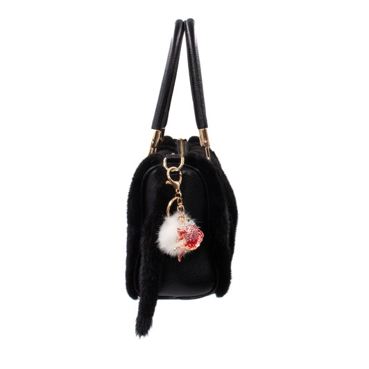 Mink Fur Handbag - Midsize - Black Mink Pom Poms