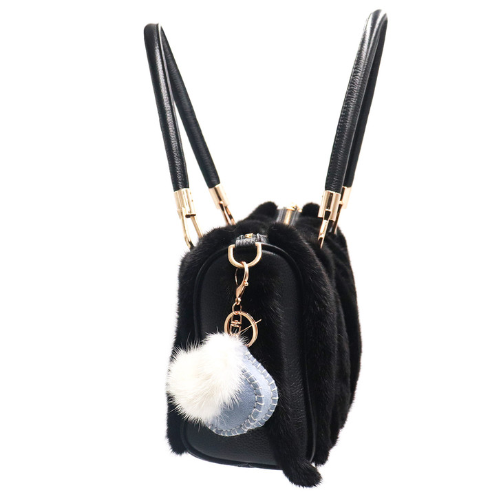 Mink Fur Handbag - Midsize - Soft Brown Mink Pom Poms