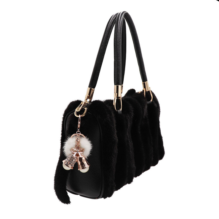 Mink Fur Silver Bells Keychain