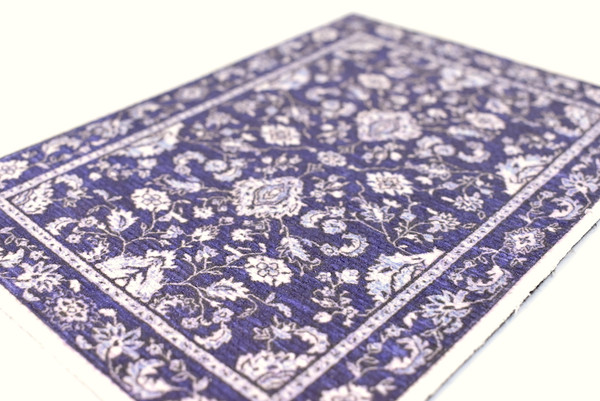 1:12 Scale Modern Dollhouse Persian Rug Hand Printed Sapphire Floral Vine