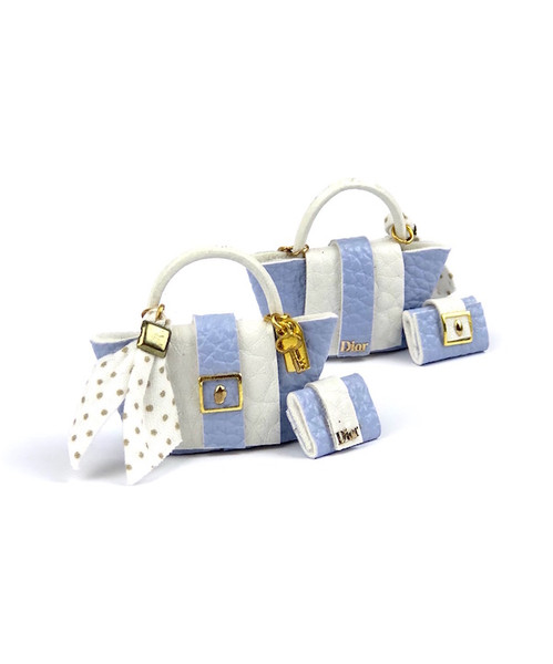 Tote Bag | Dior Powder Blue Tote with Scarf and Pocket Book | 1:12 Scale Miniature