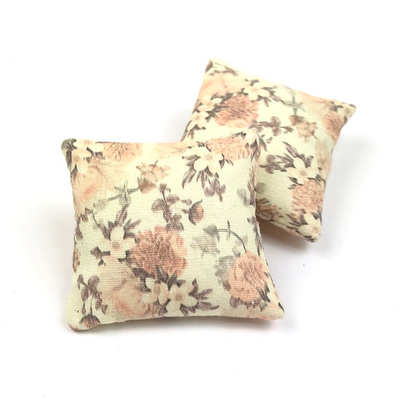 Country Cottage | Hand Printed Throw Pillow Pair | 1:12 Scale Modern Miniatures