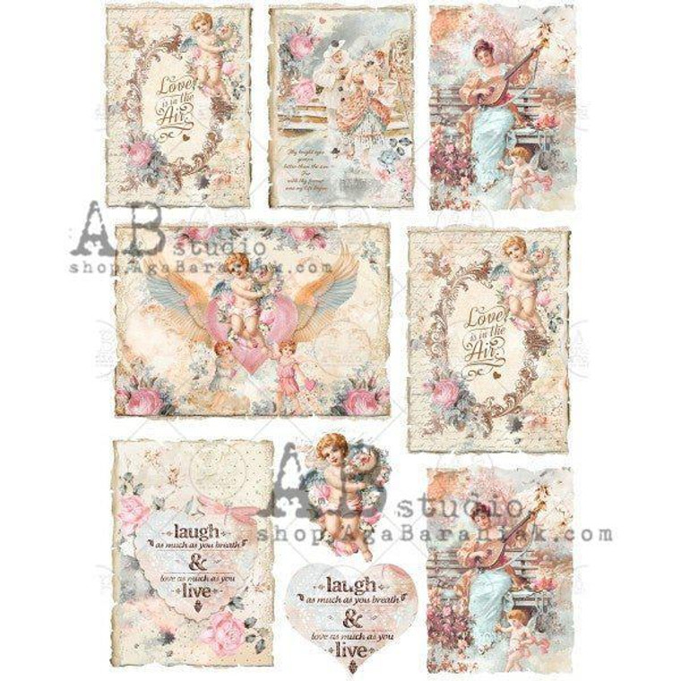 No. 0370 Angelic Harmonious Labels Decoupage Rice Paper A4 Item by AB Studio