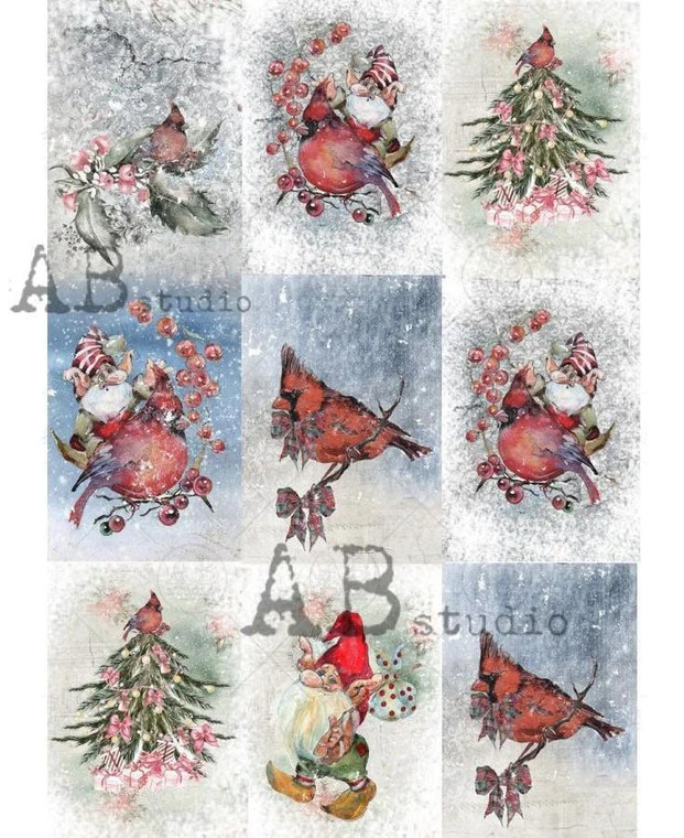 No. 0965 Mini Christmas Cards Decoupage Rice Paper A4 by AB Studio