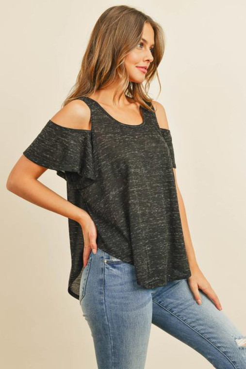 BLACK COLD SHOULDER TOP