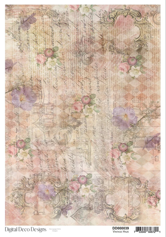 Vintage Haze A4 Rice Paper by Digital Deco Design