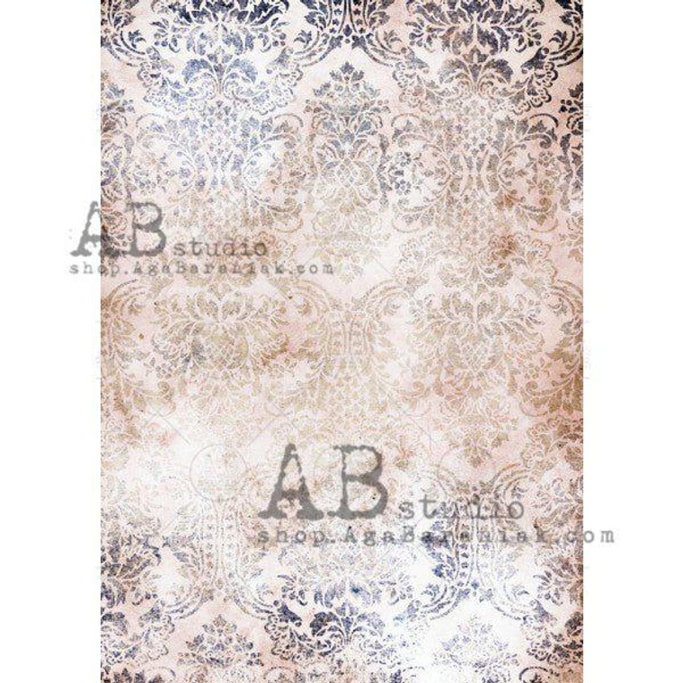 Item No. 0097 Worn Vintage Distressed Damask Decoupage Rice Paper A4 by AB Studio