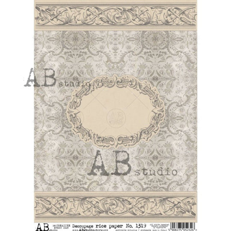 No. 1319 Sepia Borders and Circular Center Decoupage Rice Paper A4 by AB Studio