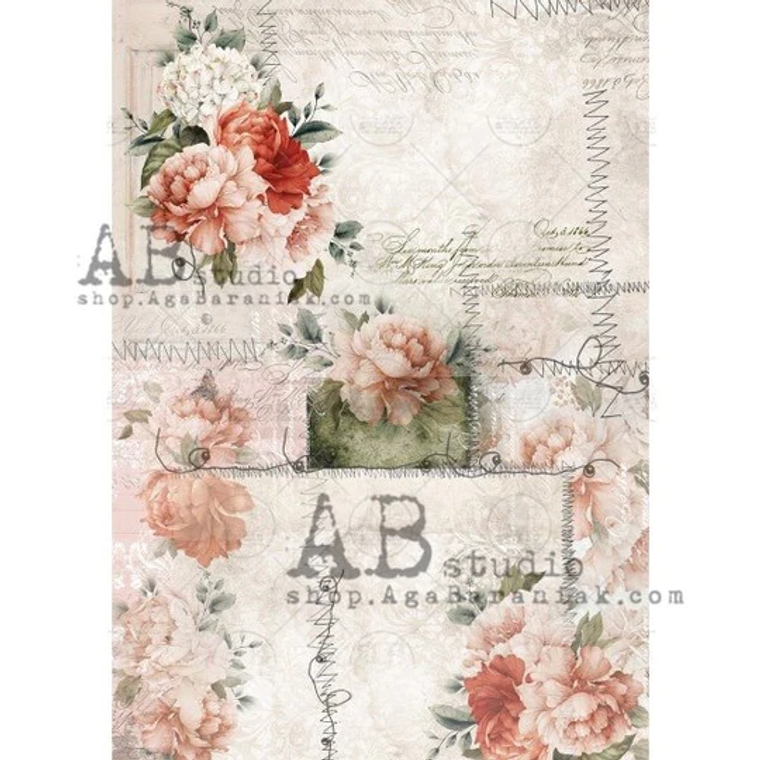 No. 0683 Stich Patches with Flowers Decoupage Rice Paper A4  by AB Studio