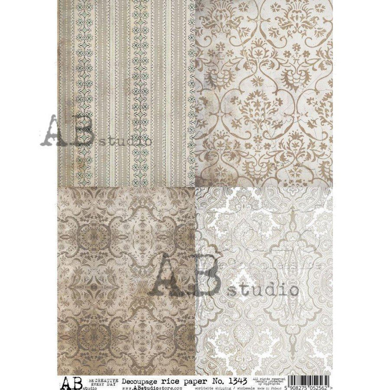 No. 1343 Damask Wallpaper Cards Decoupage Rice Paper A4 by AB Studio