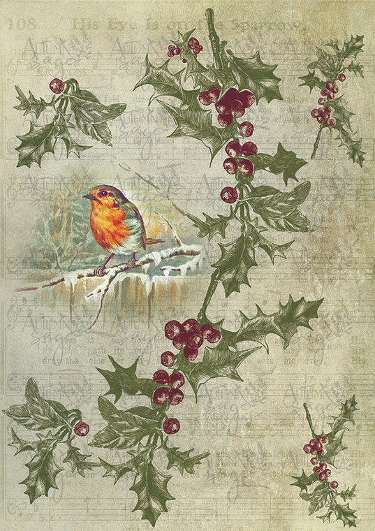 Holly Bird A4 Decoupage Paper