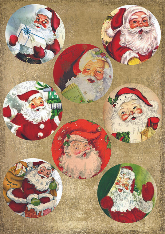 Retro Santa Buttons A4 Decoupage Paper
