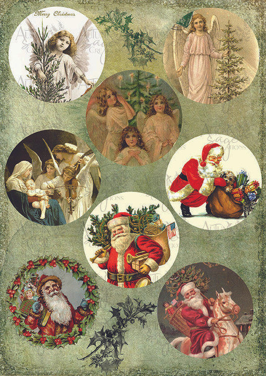 Vintage Christmas Buttons A4 Decoupage Paper