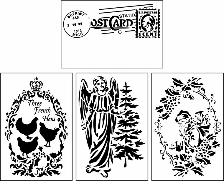 JRV Christmas Post Card 2 -4 pc Pack stencil